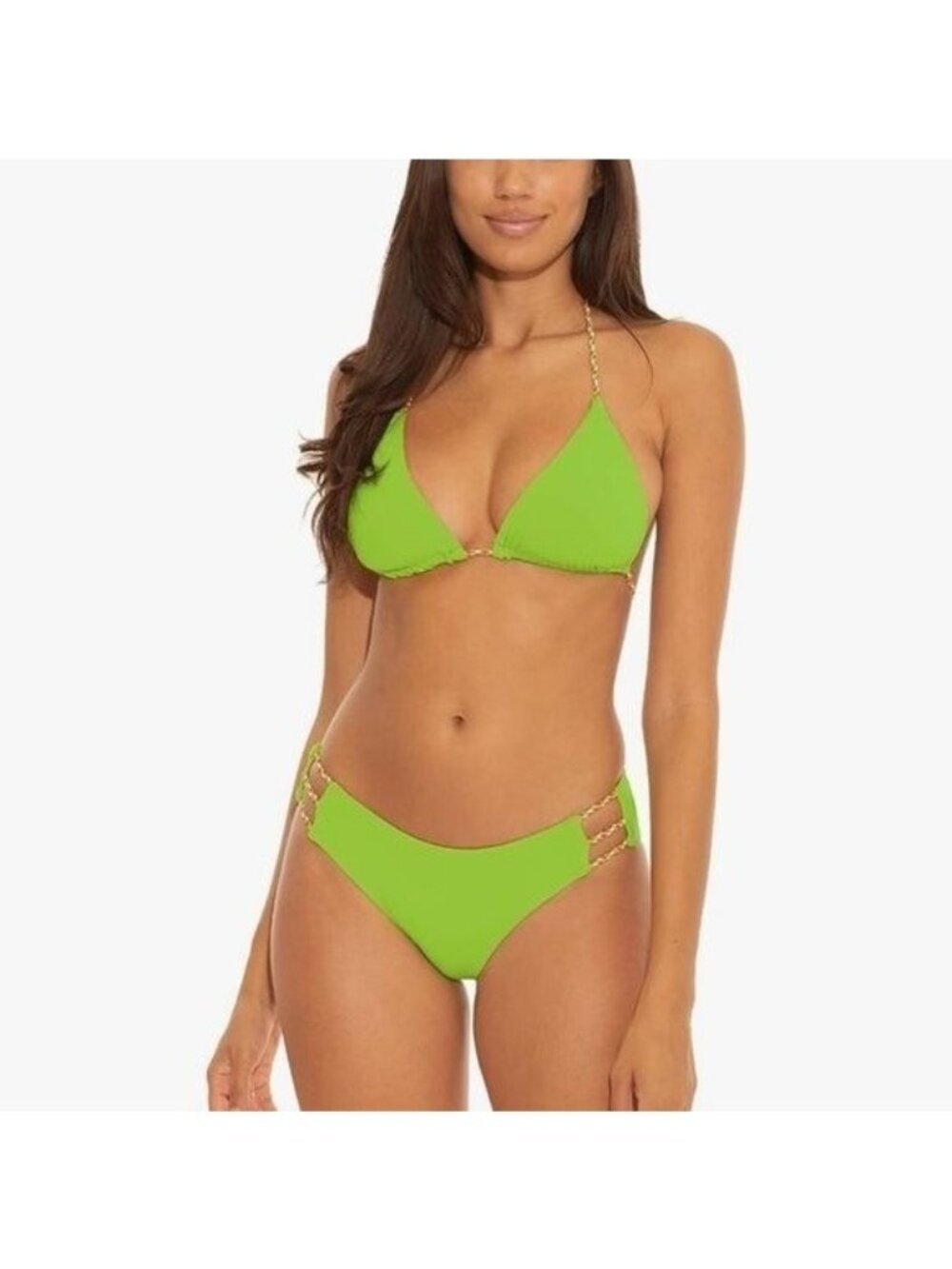 Becca  Bikini Top womens small Jessica Reversible Banded Halter Green and Pink